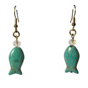 Womens Fish Earrings Handmade Turquoise Stone Nautical Beachy